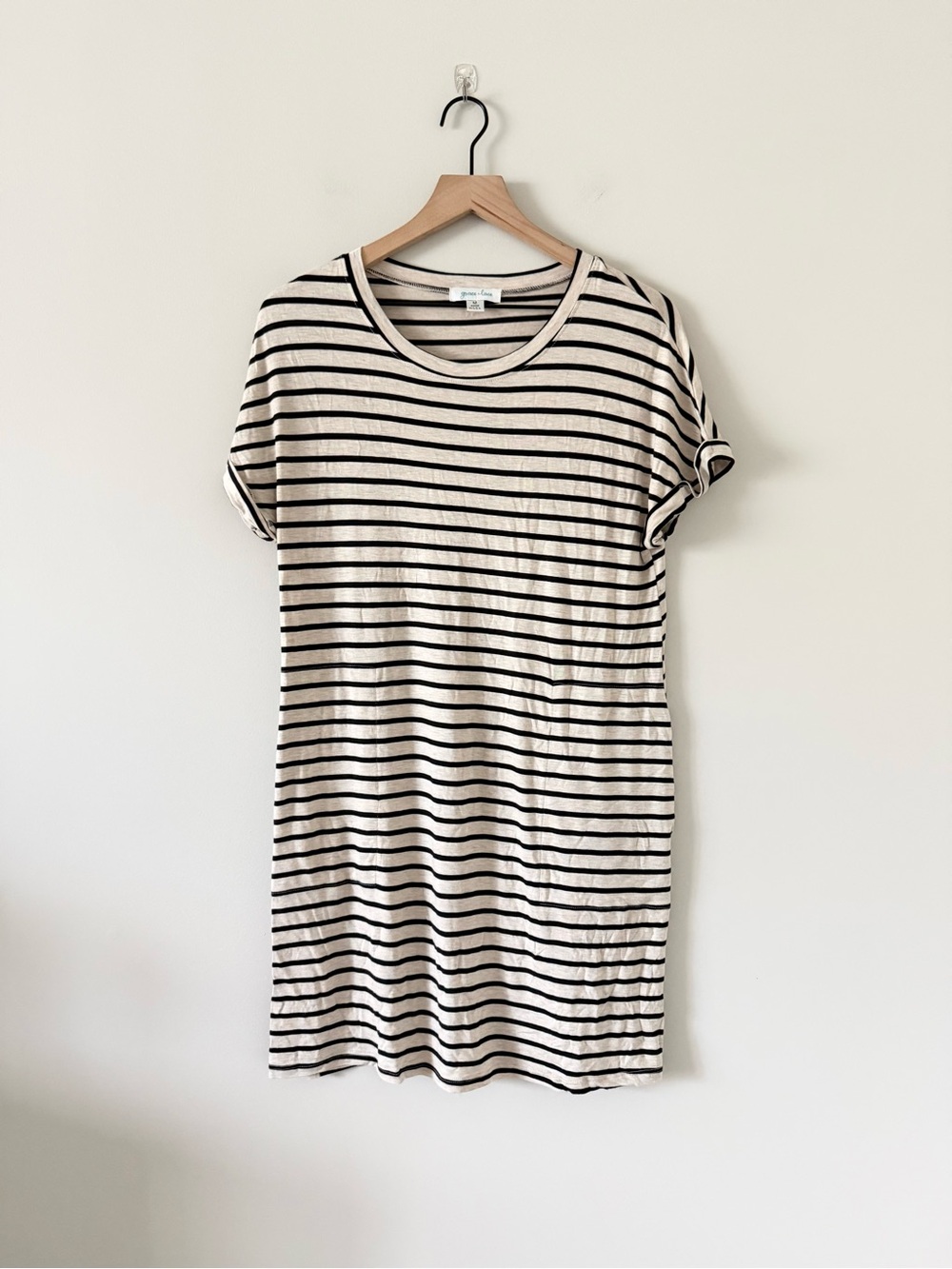 Grace & Lace Striped Short Sleeve Crewneck Tee Dress - Black & Cream Size M
